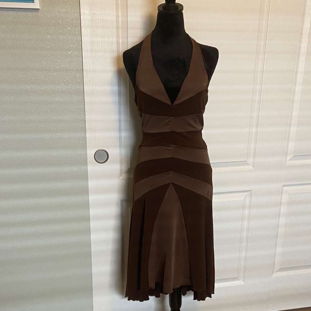 Charlotte Russe Brown Two-Tone Halter Midi Dress
